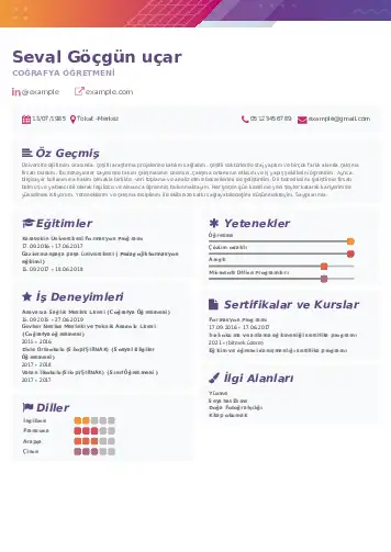 Coğrafya Öğretmeni CV Örnekleri cv indir